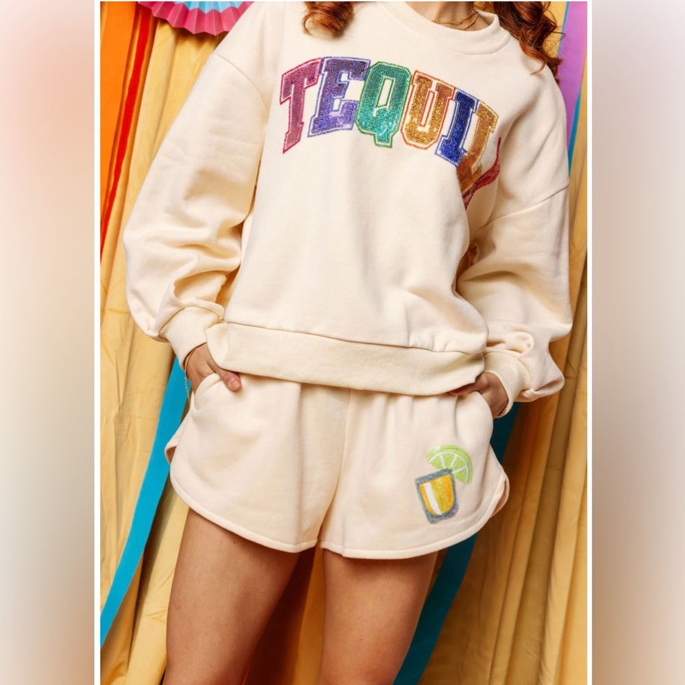 QUEEN OF SPARKLES cream Tequila shorts